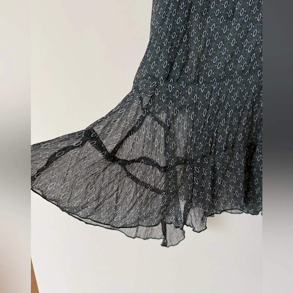 Vintage Y2K Sheer Asymmetrical Flowy Boho Printtd Top - Picture 7 of 14